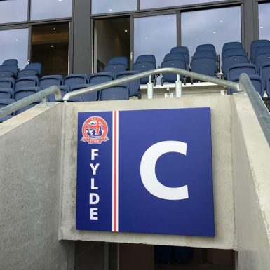 AFC Fylde Seating - aluminium-composite wayfinding sign tray.