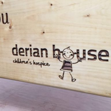 Timber Sign with laser etching - Derian House Smile Park
