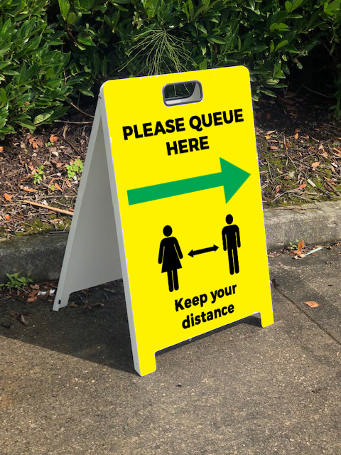 Covid 19 'Please Queue Here' message - Stand up sign