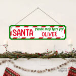 Personalised Christmas family name sign hanging - green and red