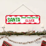 Personalised Christmas family name sign hanging - red and green