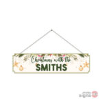 Personalised Christmas family name sign hanging - gold and green