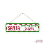 Personalised Christmas family name sign hanging - green and red