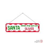 Personalised Christmas family name sign hanging - red and green