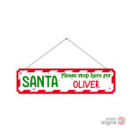 Personalised Christmas family name sign hanging - red and green