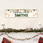 Personalised Christmas family name sign standard - gold and green