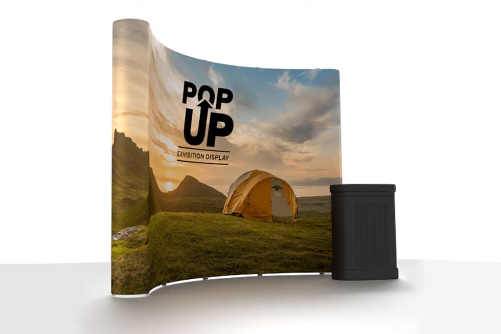 3x3 pop-up exhibition display stand and presentation stand Compact 3x3 pop-up display stand for exhibitions and presentations