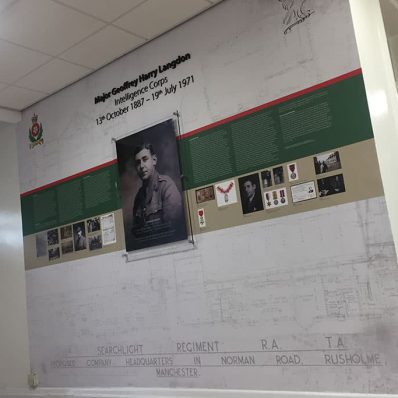 61 Military Intelligence digitally printed vinyl wallpaper with acrylic letters