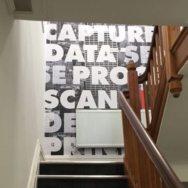 Arena Nationwide Franking Sense full colour digitally printed stairway wallpaper