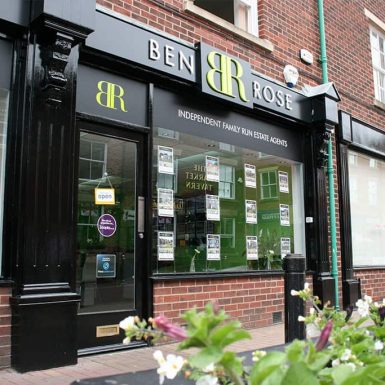 Ben Rose estate agents - shop sign tray flat cut stand-off lettering feature panel with 3D built up letters.