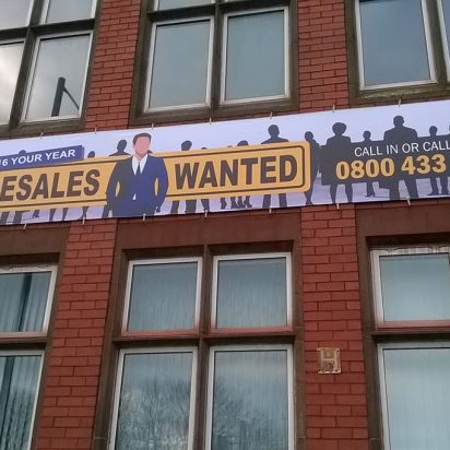 Community Network UK recruitment digitally printed PVC banner with bungee system