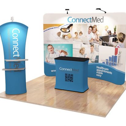 Connect Med pop-up group tension fabric, 10ft booth display centre