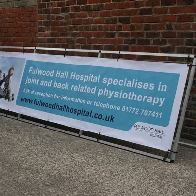 A-frame stand with digitally printed banner at Fulwood Hall Hospital.