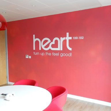 Heart Radio meeting room branding digitally printed full colour wallpaper