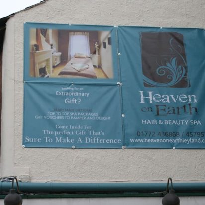 Heaven on Earth digitally printed PVC banner fixed to wall