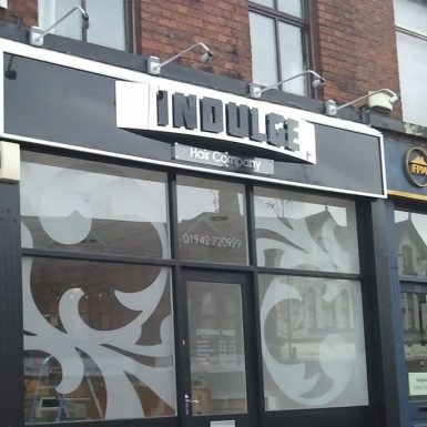 Indulge Hair Company - curved sign tray with acrylic stand off letters.