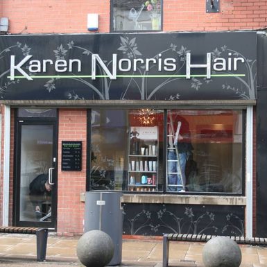 Karen Norris Hair Salon - sign tray with built up letters and led-halo illumination.