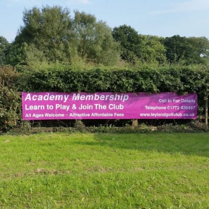 Pink banner with 'activities club' text, Leyland Golf Club membership digitally printed PVC banner