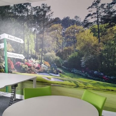 Love Energy Savings digitally printed golf course themed wallpaper