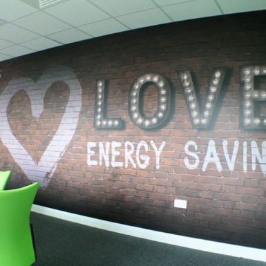 Love Energy Savings meeting room branding digitally printed full colour wallpaper