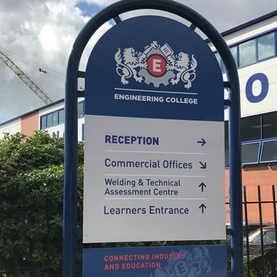 Maritime Engineering College - free standing exterior wayfinding sign with ali-comp panels