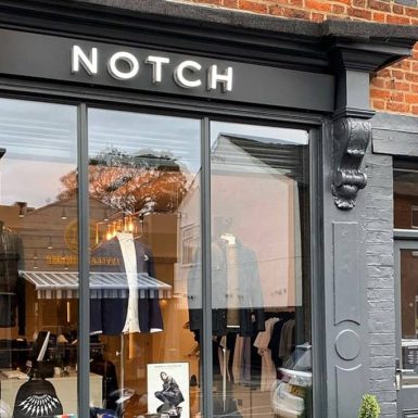 Notch Menswear store - sign tray with illuminated stand-off letters and projecting sign