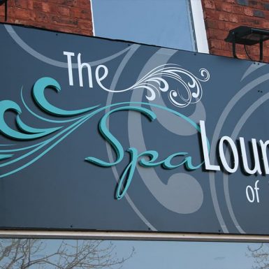 The Spa Lounge of Birkdale - digitally printed panel with flat cut acrylic letters on stand-off locators.