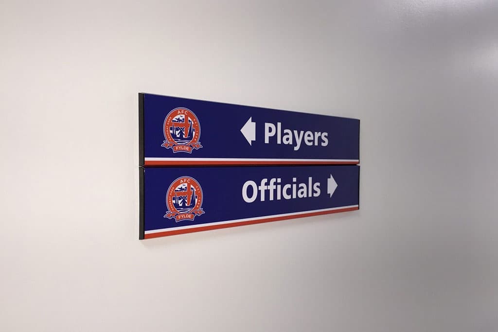 afc-fylde-modular-slatz-plaques-with-full-colour-digital-print-to-face-interior-wayfinding-signs AFC Fylde - modular slatz plaques with full colour digital print to face interior wayfinding signs
