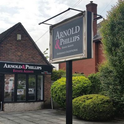 Arnold and Phillips - sign tray with cut vinyl text and double sided bespoke sign with ornate frame