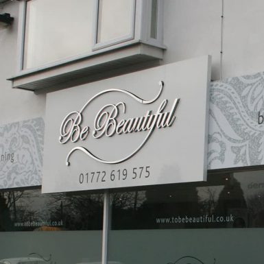 Be Beautiful - mirror finish stand-off ali comp letters on sign tray