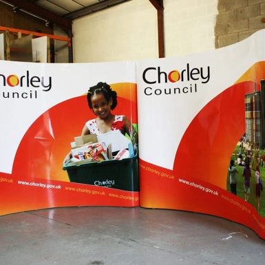 Chorley Council - digitally printed 2 3x3 curved pop-up display stands