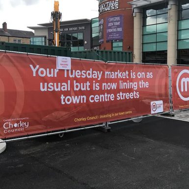 Chorley Council - digitally printed mesh banner hoarding with eyelets