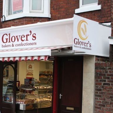 Glovers Bakers - sign tray with-projecting sign and trough light