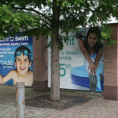 Manchester Aquatics Centre - digitally printed PVC banner hoarding
