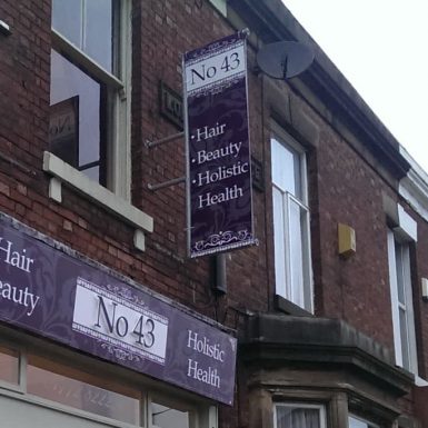 No 43 - digitally printed projecting double sided banner sign