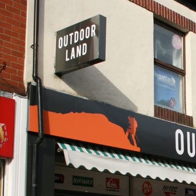 Outdoor Land - full colour digital print on sign tray with projecting sign