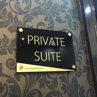 Ravat Andray - internal black acrylic plaque with gold stand-off locators