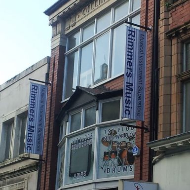 Rimmers Music - projecting sign with digitally printed double sided PVC banner