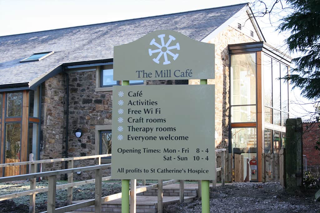 st-catherines-the-mill-free-standing-sign-with-full-colour-digital-print-to-face-and-wrapped-posts St-Catherine's the mill - free standing sign with full colour digital print-to-face and wrapped posts