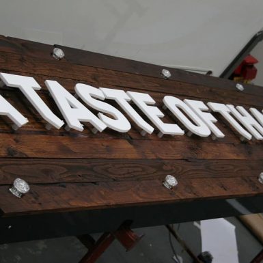 Taste of Thailand - reclaimed wood sign tray with laser cut 10mm stand off acrylic letters