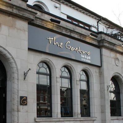 The Gastro Bar & Grill - sign tray with stand-off lettering and clear acrylic plaques on stand-off locators