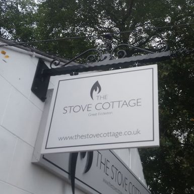 The Stove Cottage - 19mm PVC projecting sign on a ject bracket