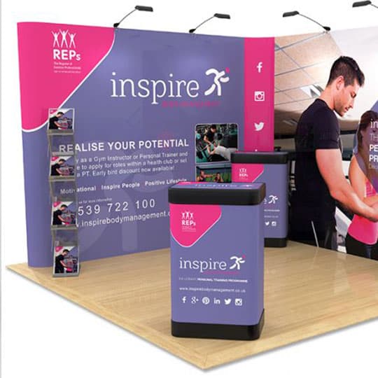 3x3 pop-up stand with presentation counter and lighting - banner