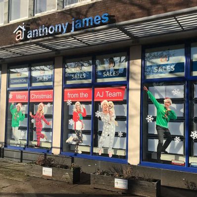 Anthony James - full colour contour cut Christmas window graphics