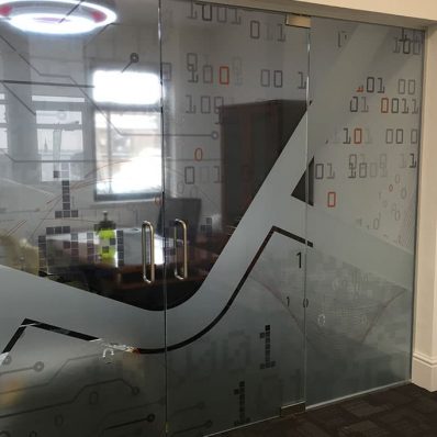 Arena Nationwide Franking Sense - frosted etched effect window graphics