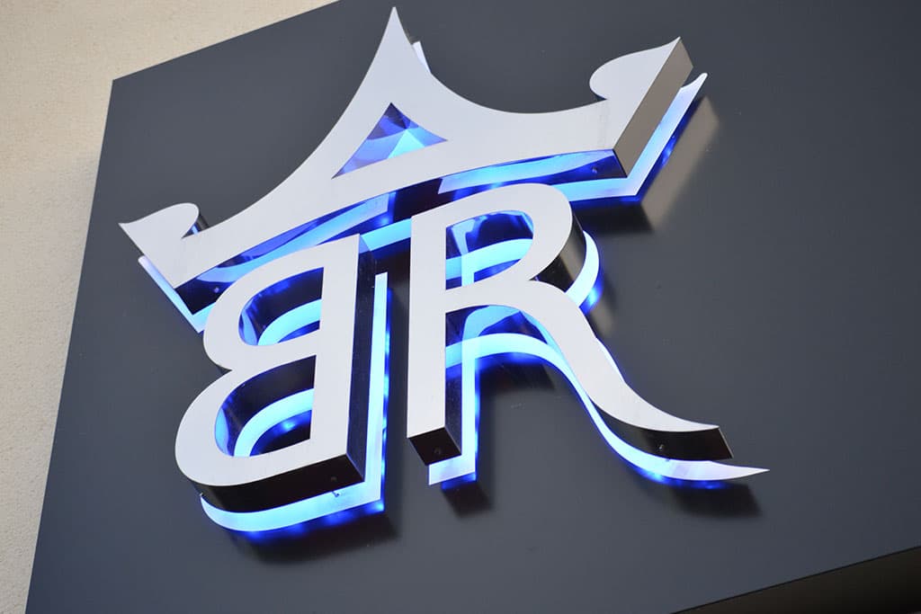 barton-rouge-3d-built-up-polished-stainless-steel-letters-with-blue-led-halo-illumination Barton Rouge - 3D built-up polished stainless steel letters with blue LED halo illumination