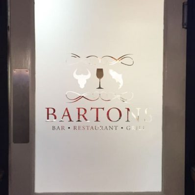 Bartons Restaurant - frosted cut door window graphics
