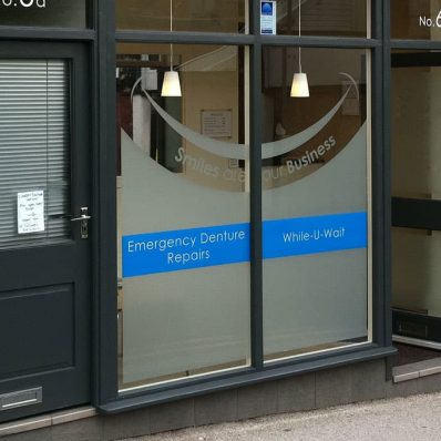 Chorley Denture - cut vinyl and frosted window graphics