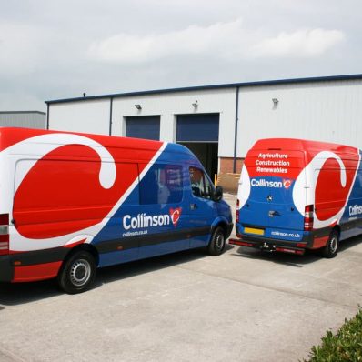 Collinsons fleet - digitally printed part wrap on blue vehicle