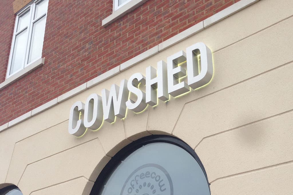 cowshed-coffee-cow-3d-built-up-letters-and-white-illuminated-led Cowshed Coffee Cow - 3D built-up letters and white illuminated LED